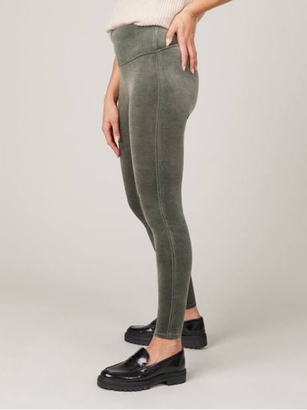 SPANX Green Velour Leggings Size XL - Picture 2 of 7